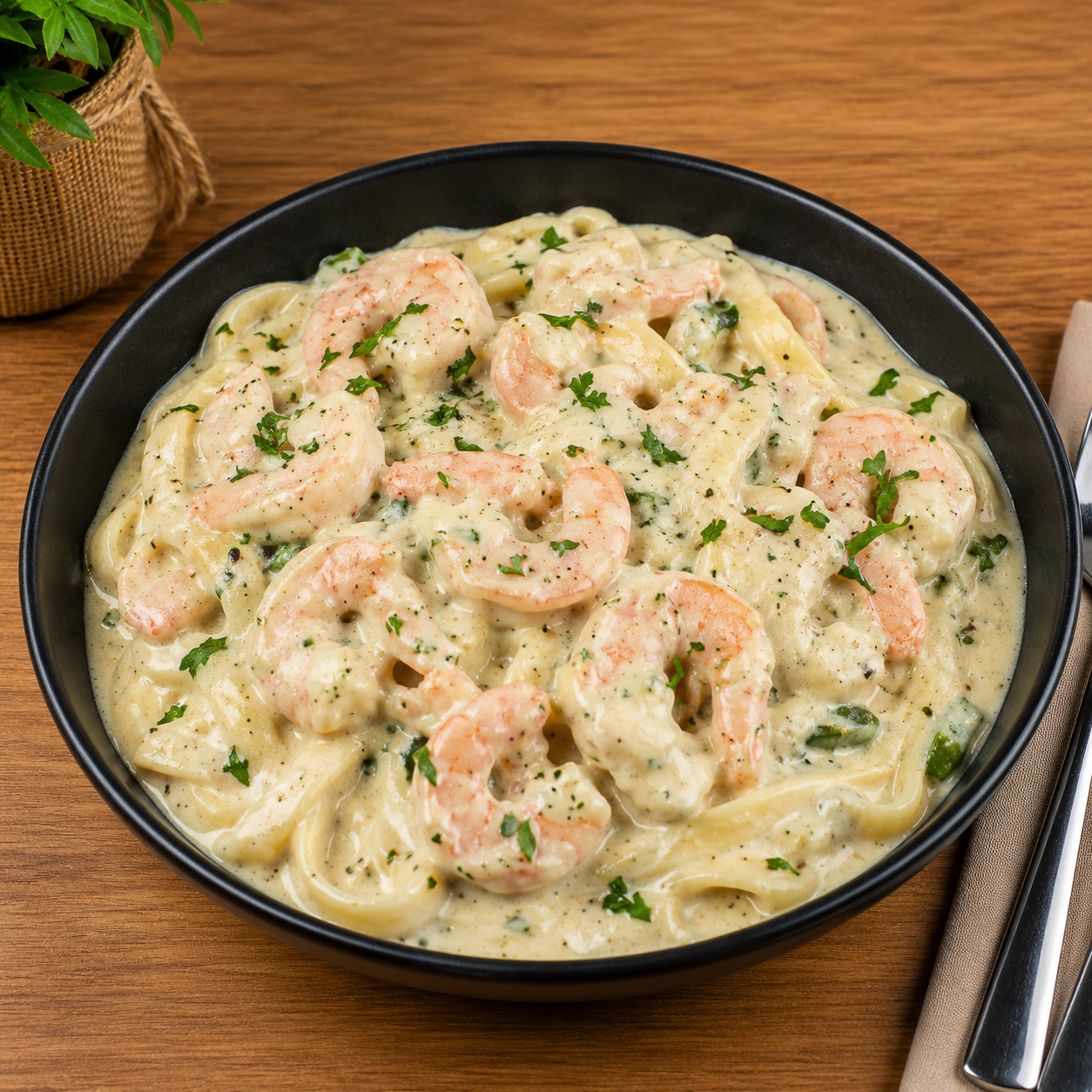 Garlic Prawn with Fettuccine
